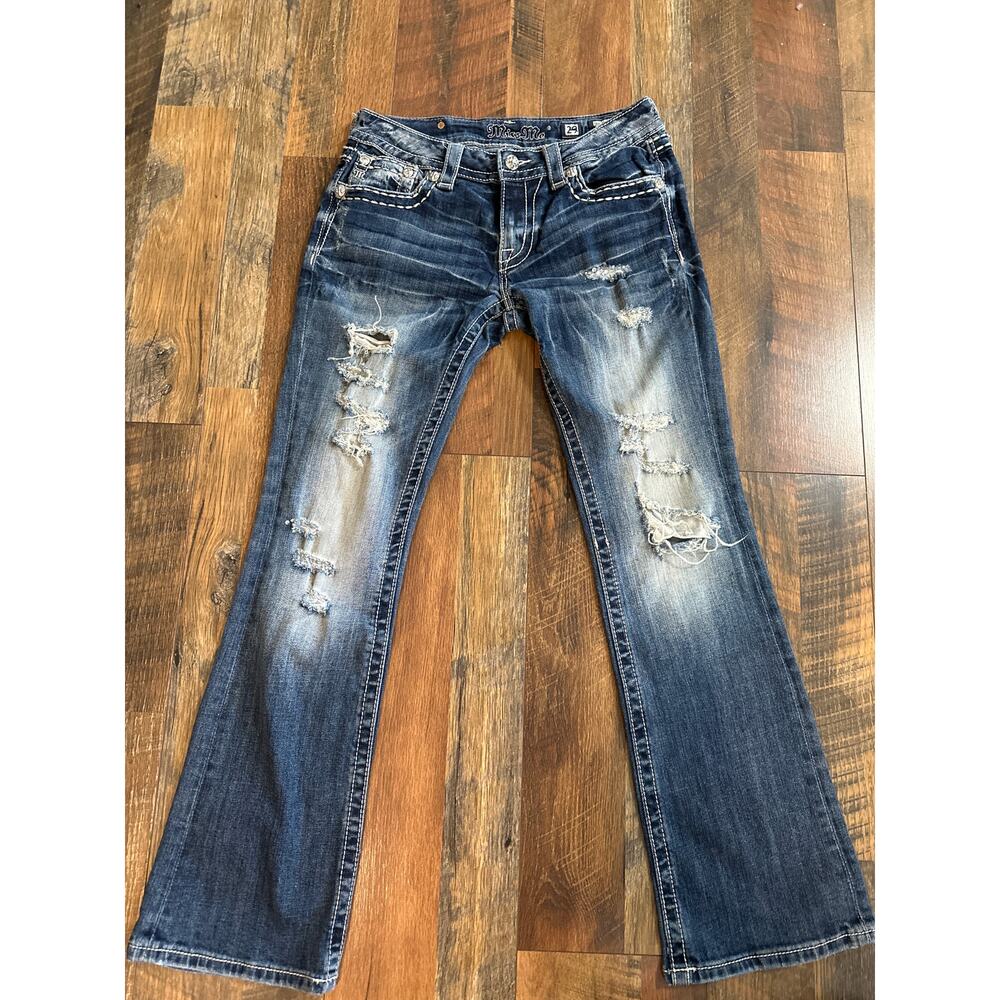 Miss Me Boot Cut Jeans Sz 29 Distressed Bling Sequin Embroidered